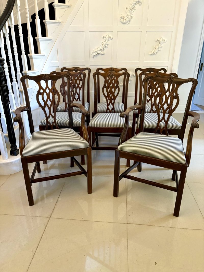 Set of 8 Antique Edwardian Quality Mahogany Dining Chairs - Image 2